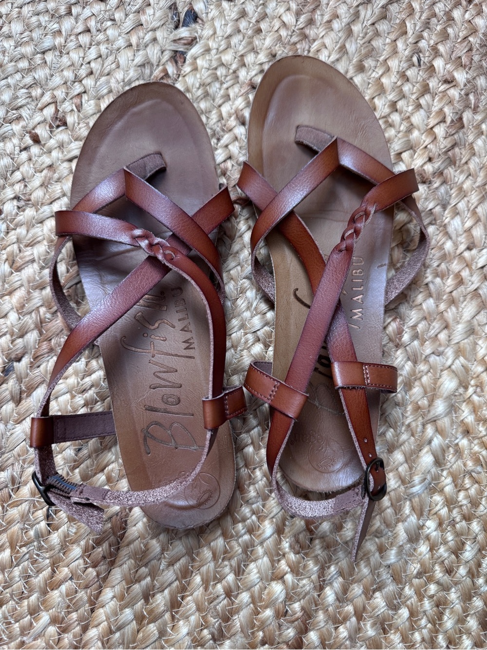 Brown Braided Blowfish sandals, size 8.5